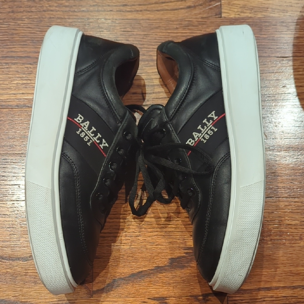 Bally Black Leather Sneakers with White Soles